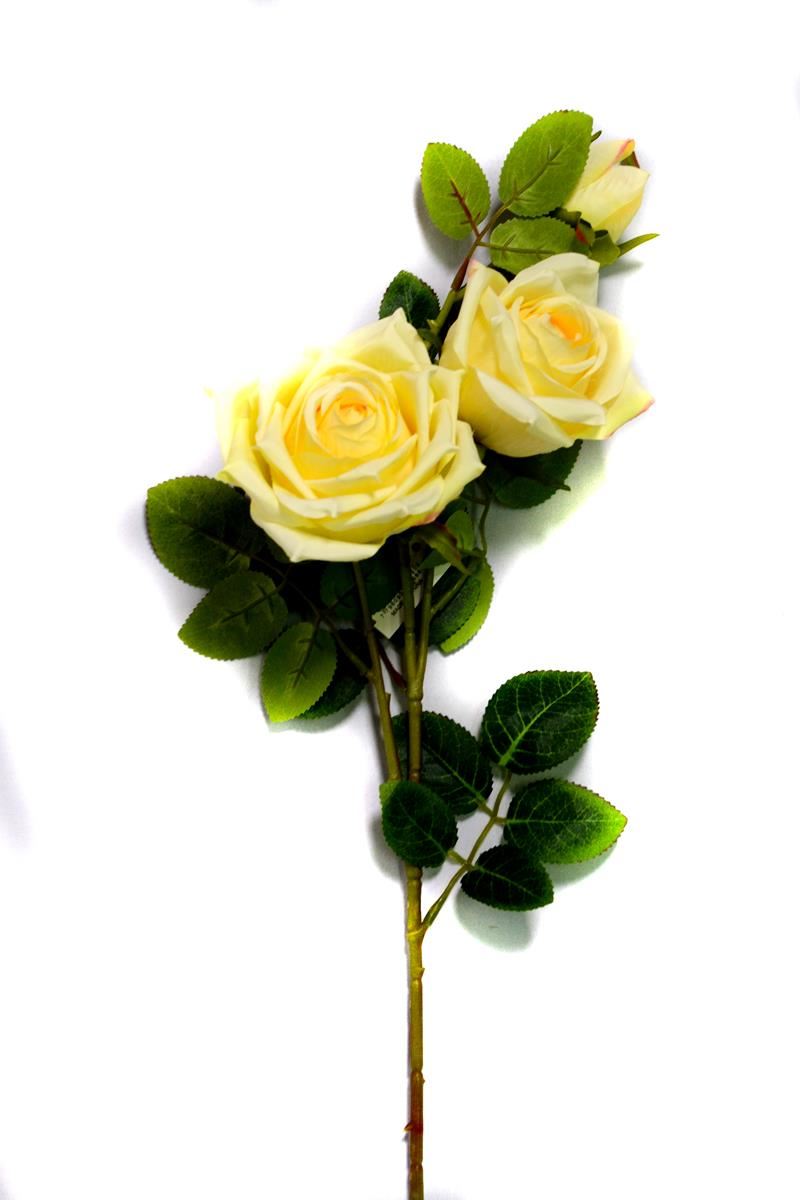 RAMO 2 ROSAS CON UN CAPULLO Y HOJAS. 5 COLORES: ROJO. BLANCO. CELESTE. ROSA. AMARILLO